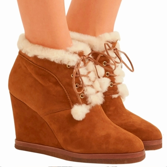 Michael Kors Tan Suede Ankle Lace-Up Boots In Dark Luggage Sz 7.5 - Picture 3 of 15